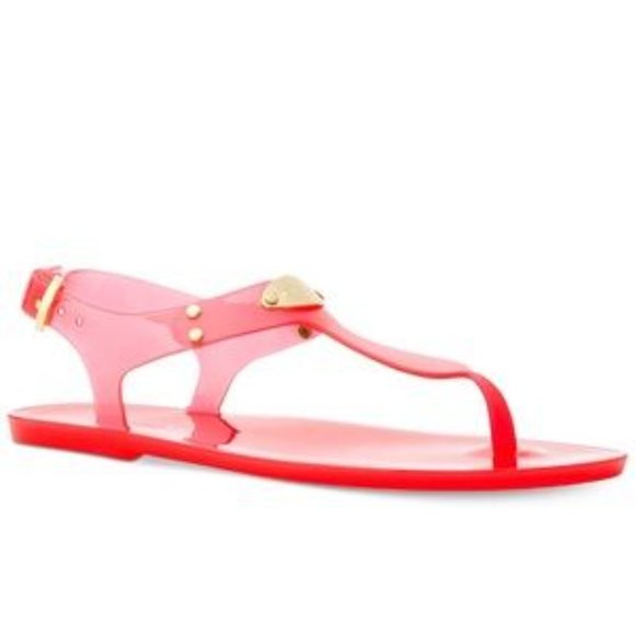 NEW MICHAEL KORS JELLY Plate Thong Sandal MK logo Coral Reef - Picture 3 of 9